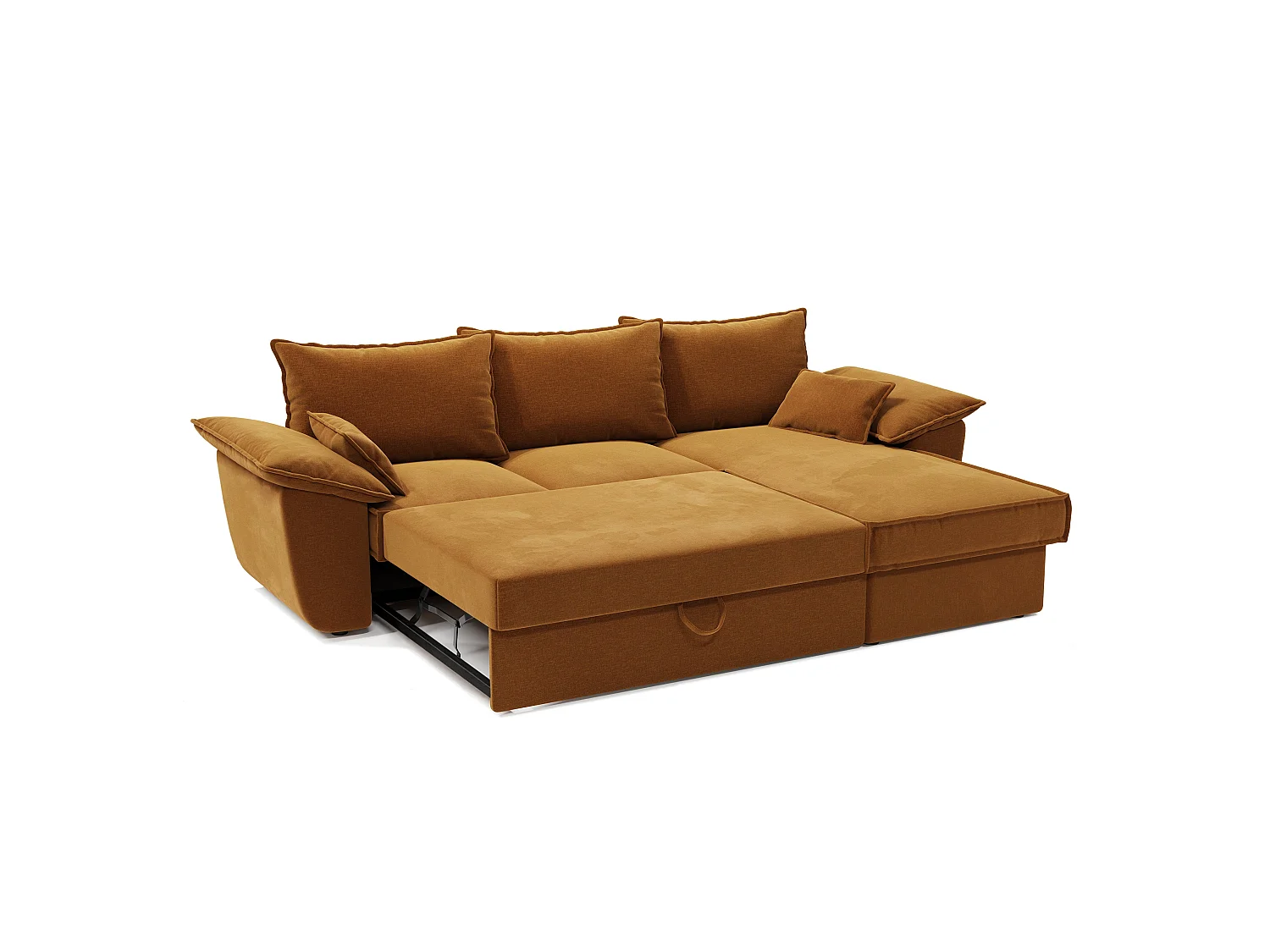 Canapé d'angle droit coffre convertible velours moutarde 257cm