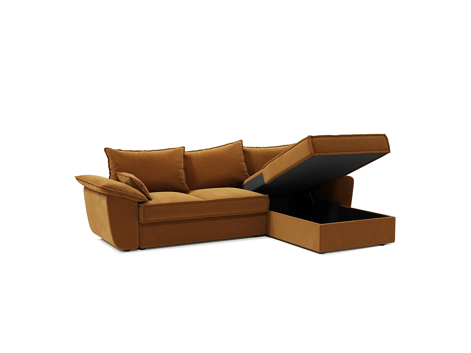 Canapé d'angle droit coffre convertible velours moutarde 257cm