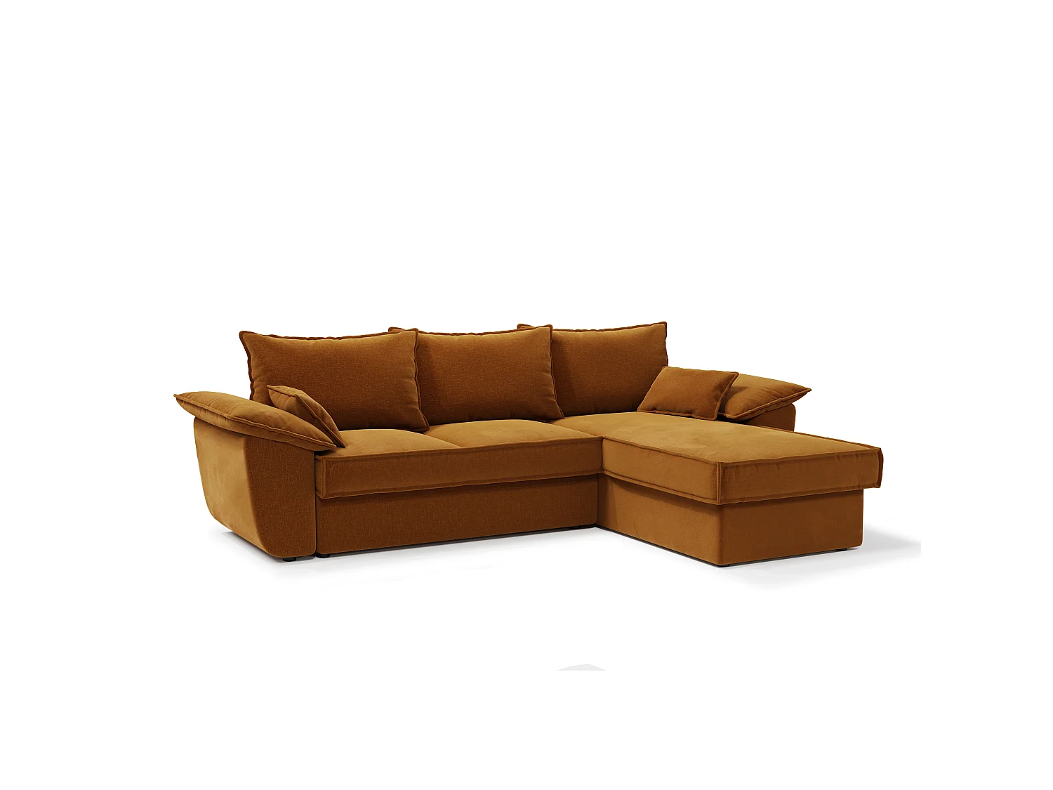 Canapé d'angle droit coffre convertible velours moutarde 257cm