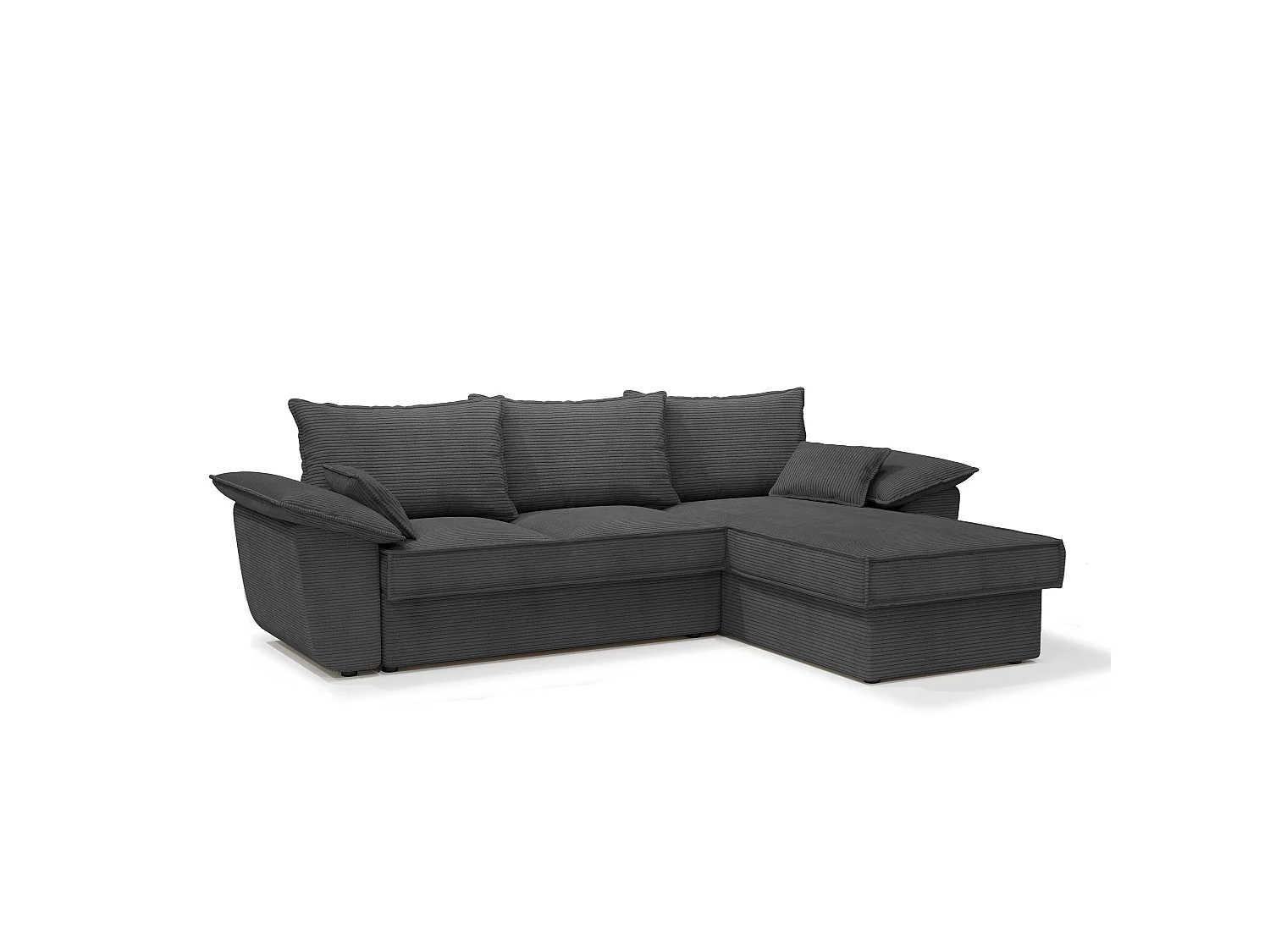 Canapé angle droit coffre convertible velours côtelé anthracite 257cm SASHA