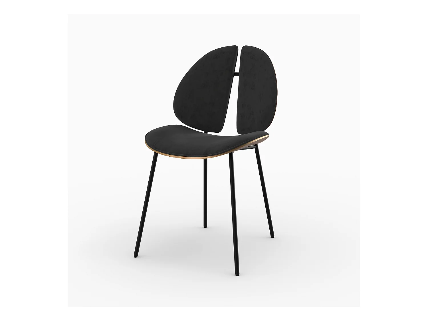 Chaise en velours noir et bois de noyer - Coccinelle