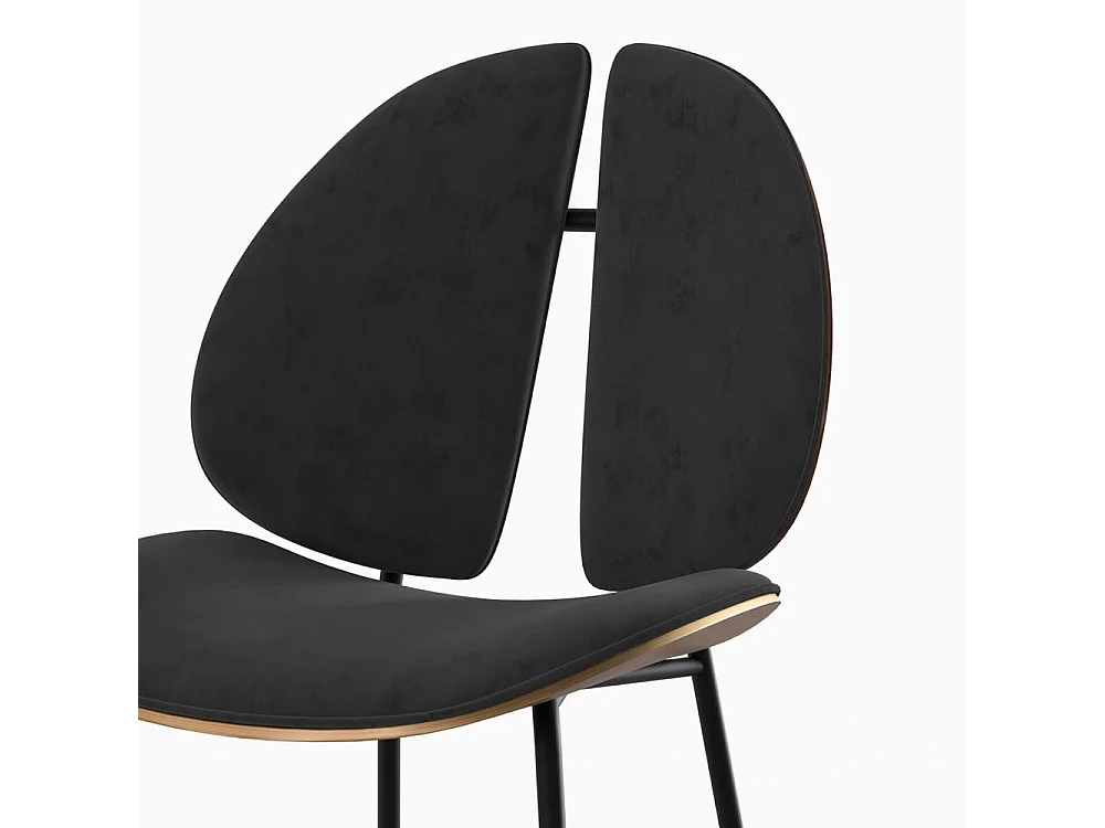 Chaise en velours noir et bois de noyer - Coccinelle