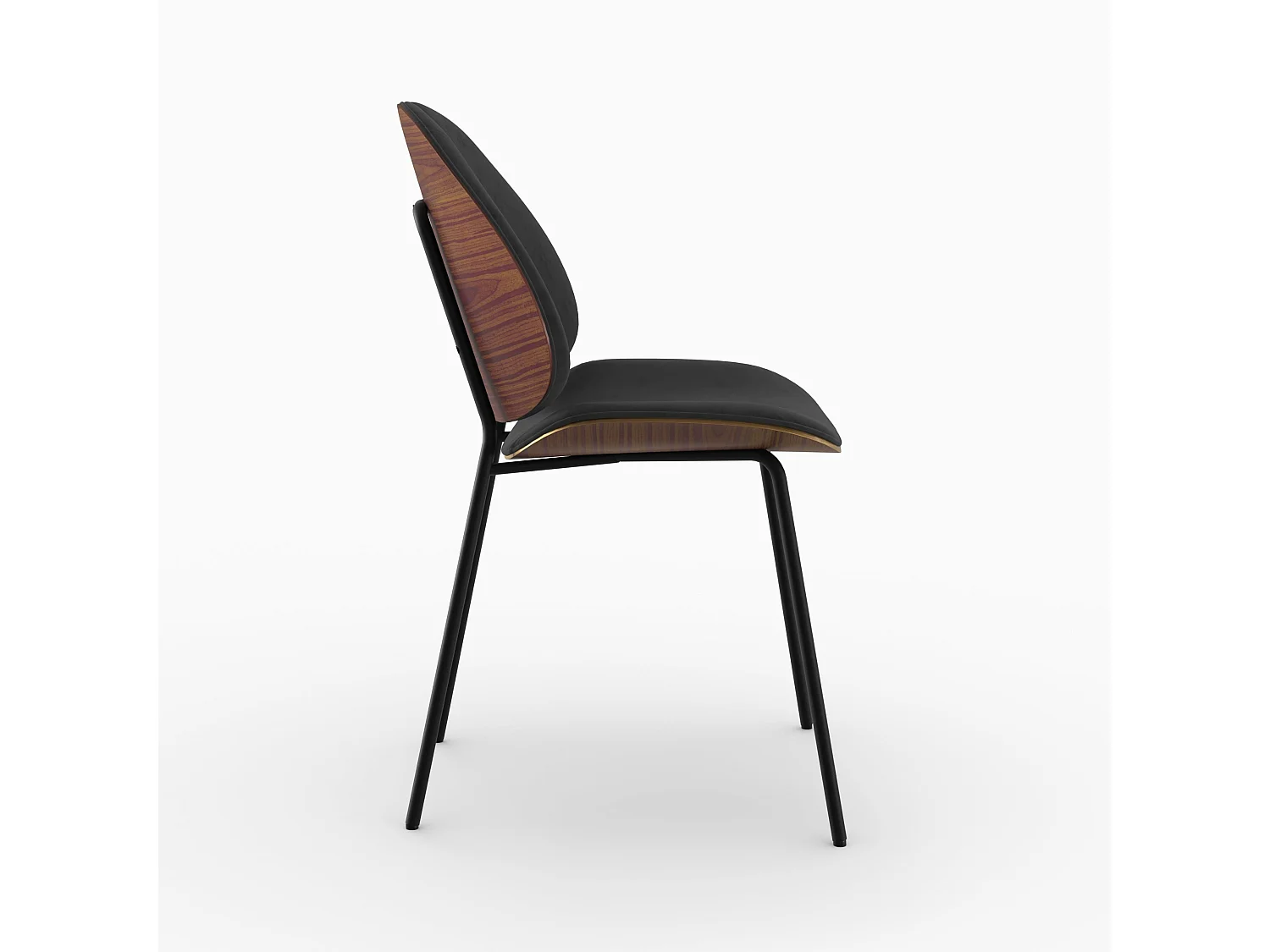 Chaise en velours noir et bois de noyer - Coccinelle