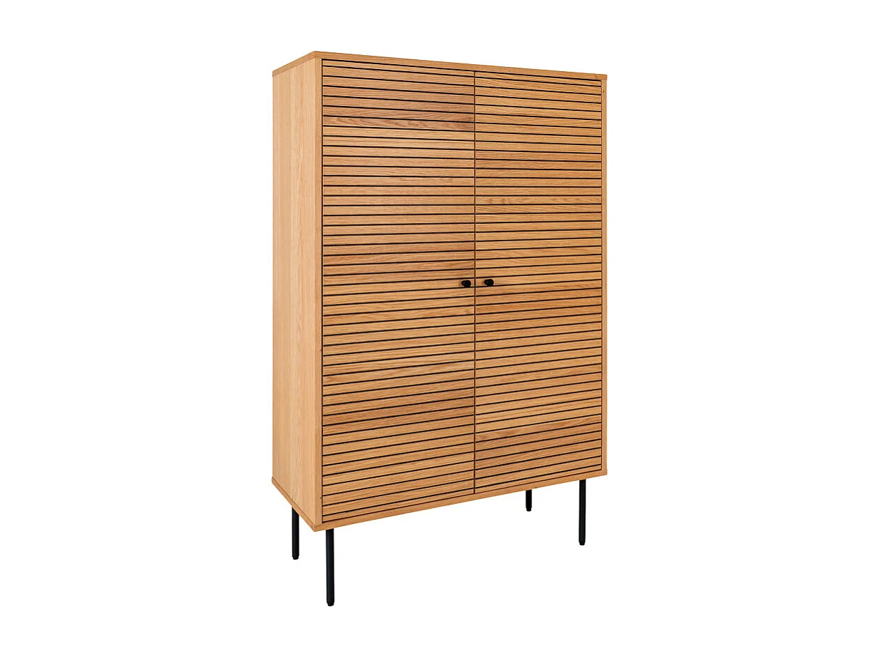 Kyoto - Buffet haut 2 portes en bois et métal H130cm - Couleur : Bois clair