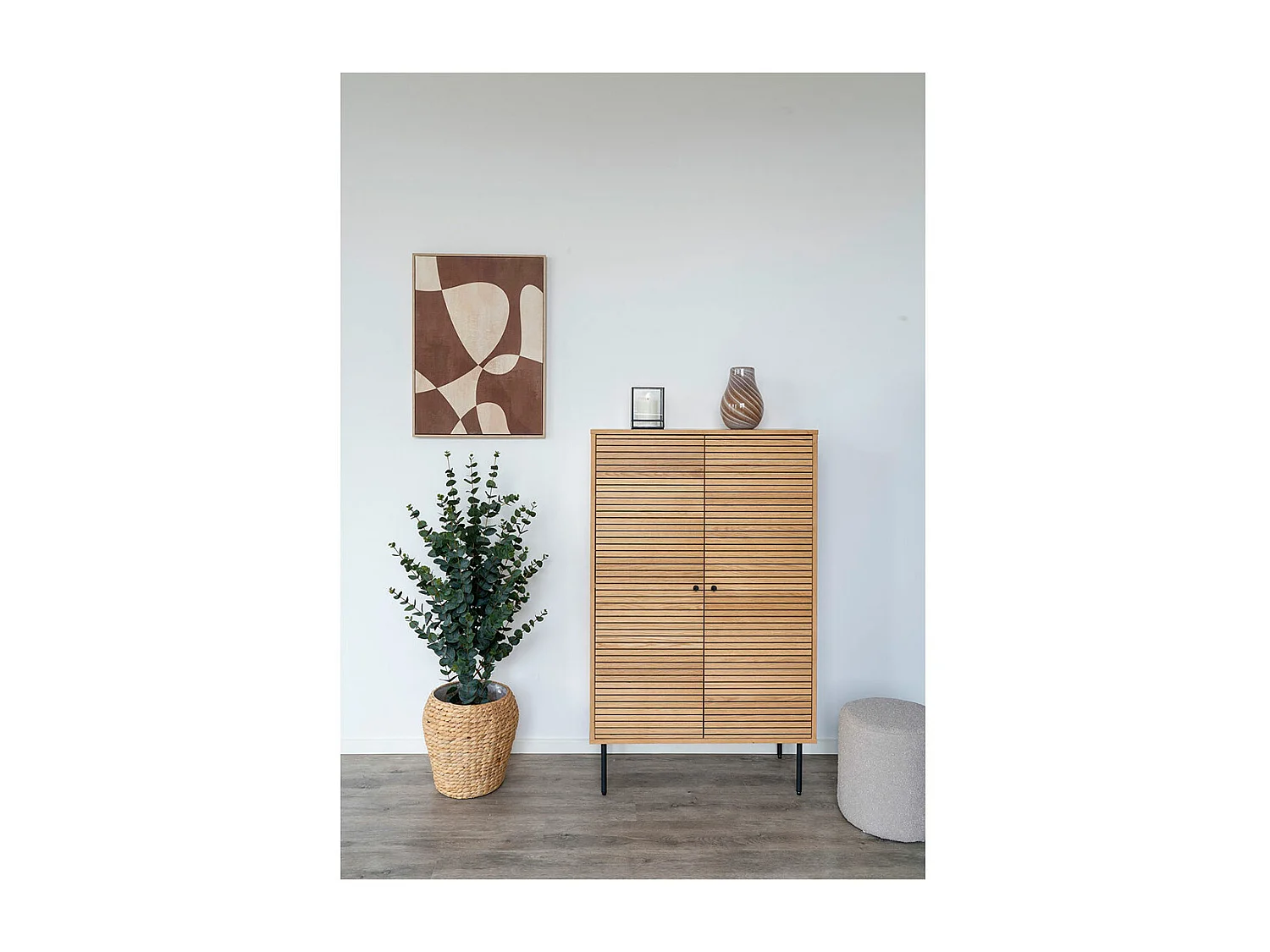 Kyoto - Buffet haut 2 portes en bois et métal H130cm - Couleur : Bois clair