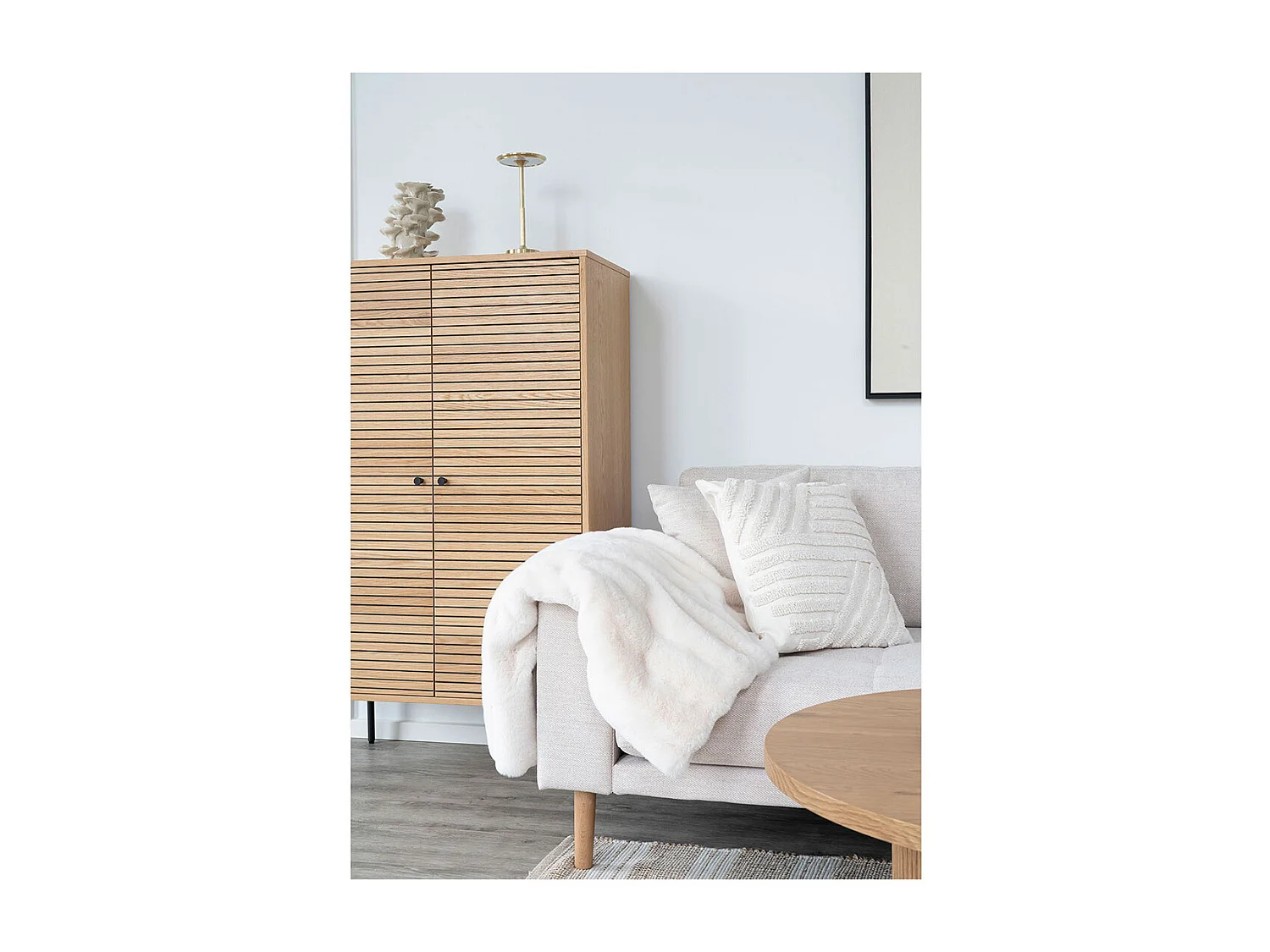 Kyoto - Buffet haut 2 portes en bois et métal H130cm - Couleur : Bois clair