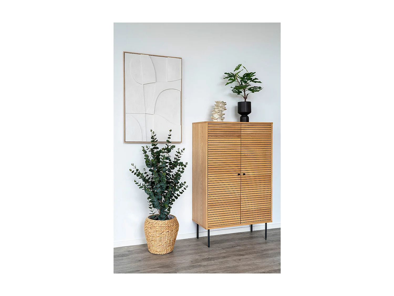Kyoto - Buffet haut 2 portes en bois et métal H130cm - Couleur : Bois clair