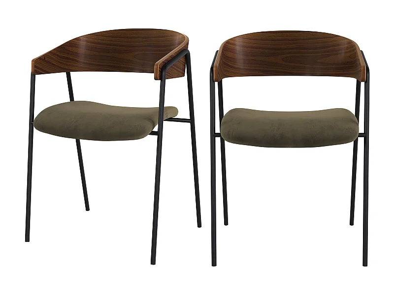 Set de 2 sillas en terciopelo verde kaki y madera de nogal - Esmée