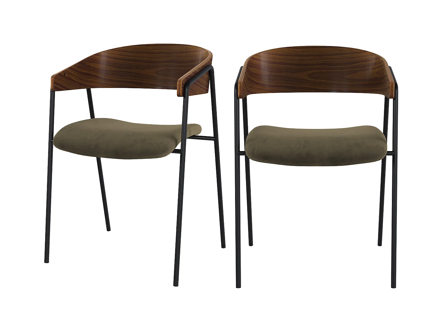 Lot de 2 chaises en velours vert kaki et bois de noyer - Esmée