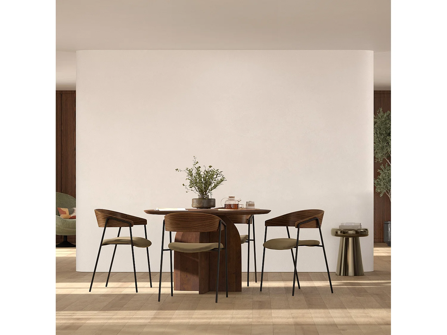 Lot de 2 chaises en velours vert kaki et bois de noyer - Esmée