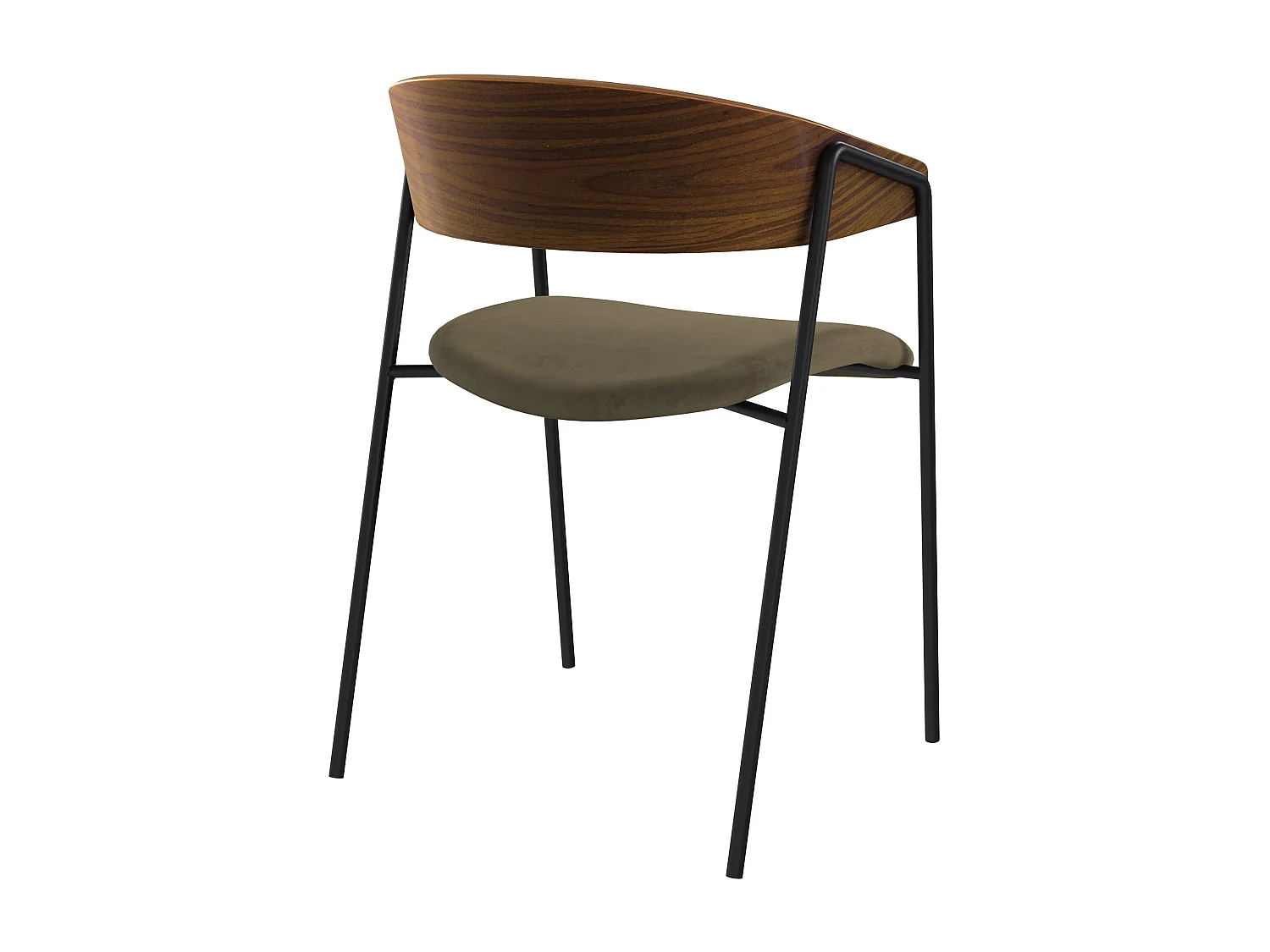 Lot de 2 chaises en velours vert kaki et bois de noyer - Esmée