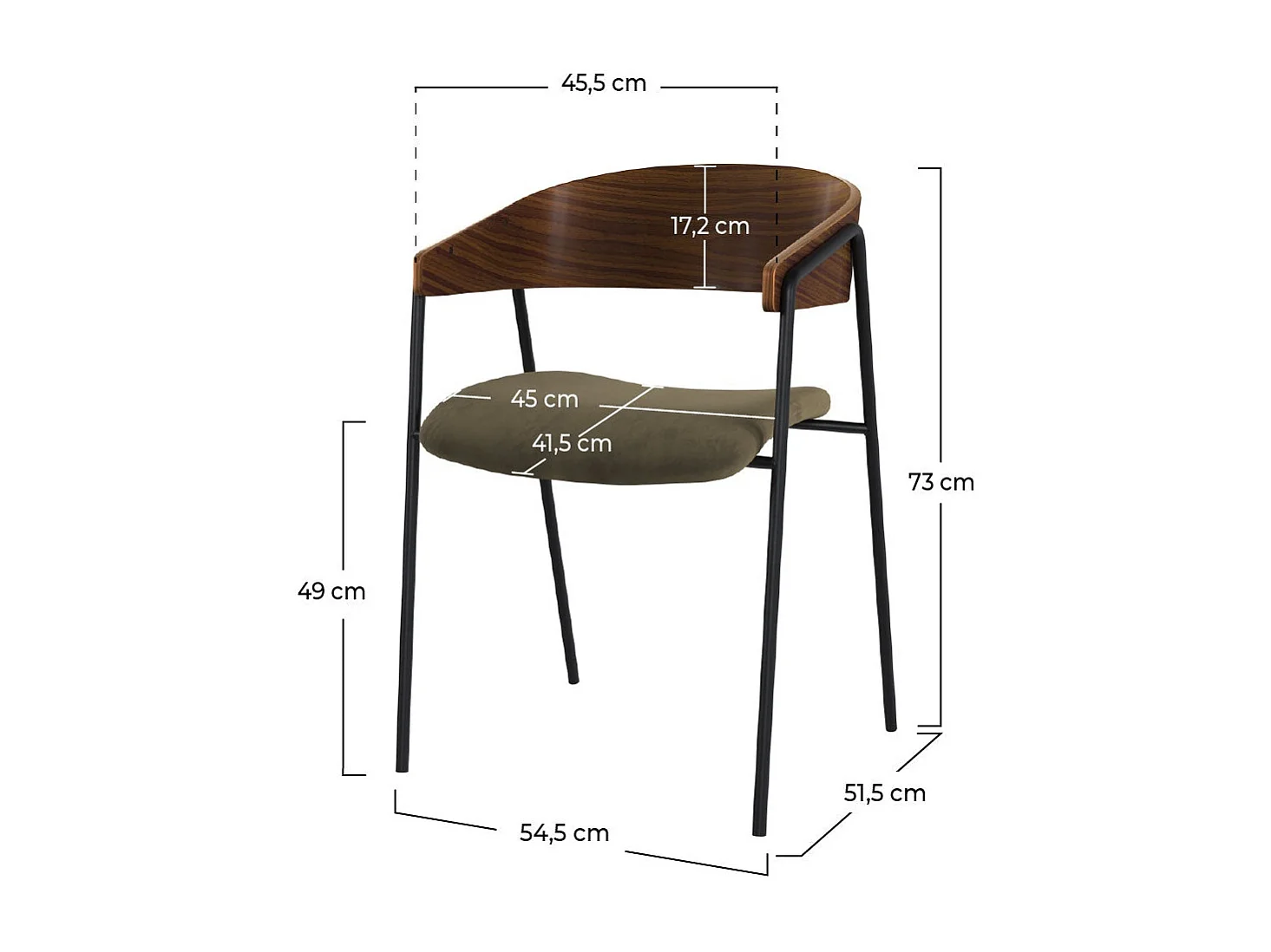 Set di 2 sedie in velluto verde kaki e legno di noce - Esmée