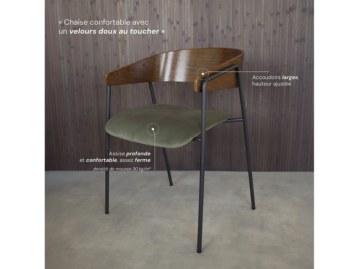 Set di 2 sedie in velluto verde kaki e legno di noce - Esmée