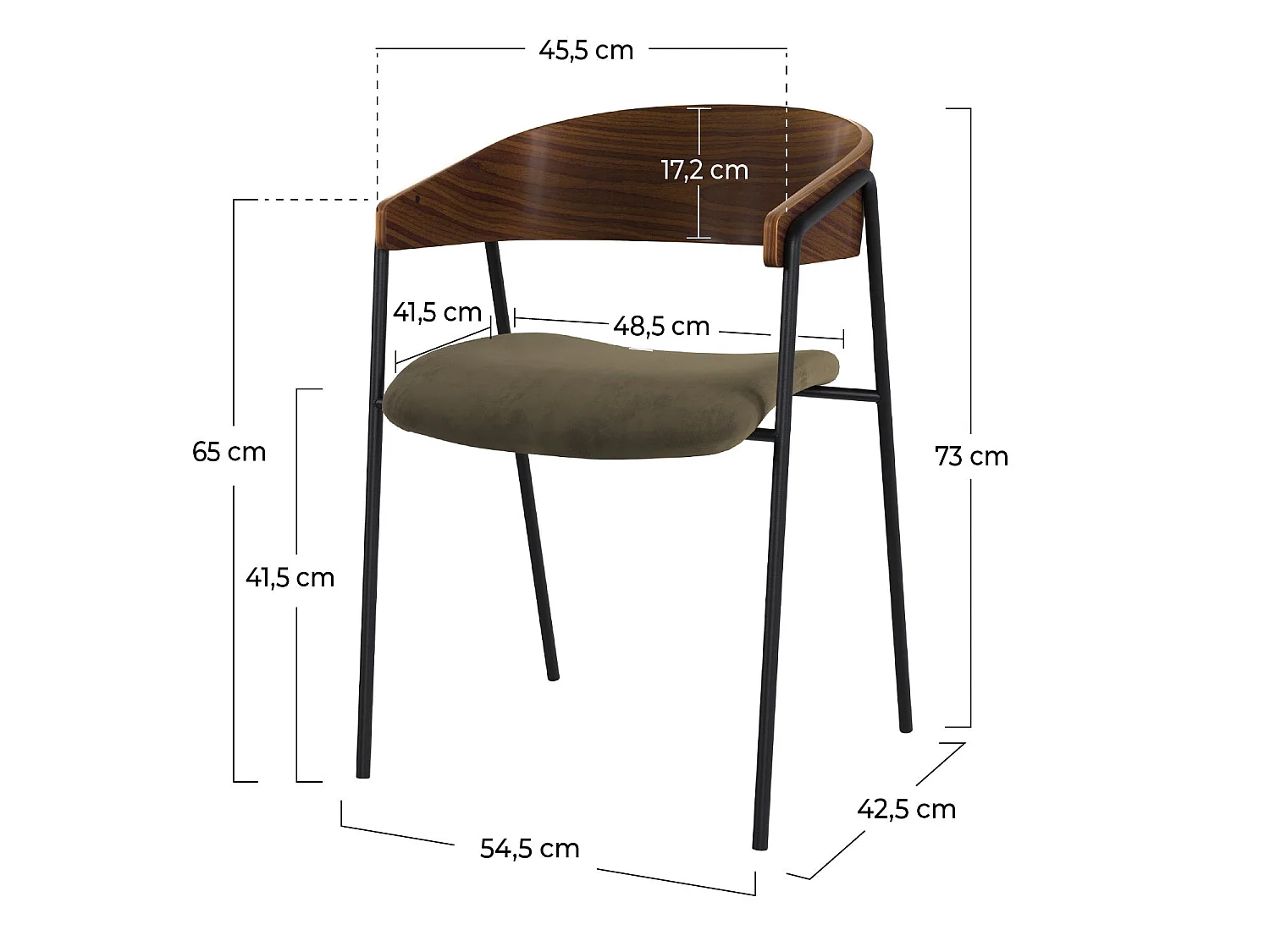Set de 2 sillas en terciopelo verde kaki y madera de nogal - Esmée