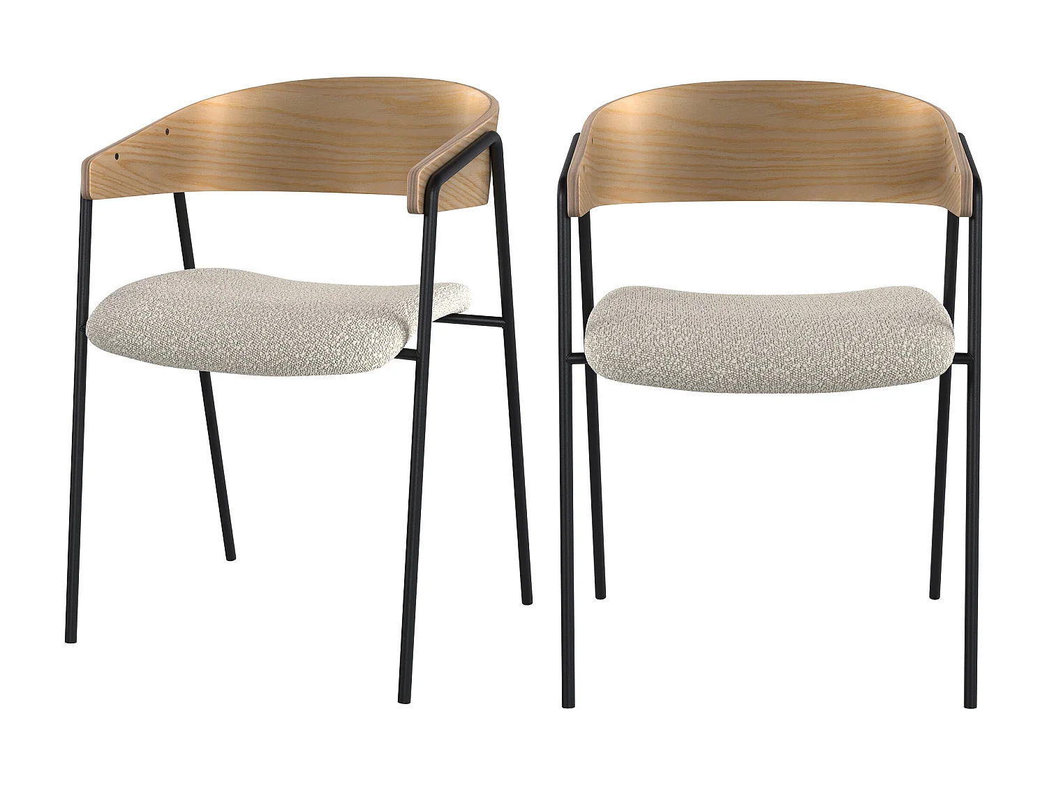 Set de 2 sillas en tejido bouclé blanco y madera de roble - Esmée