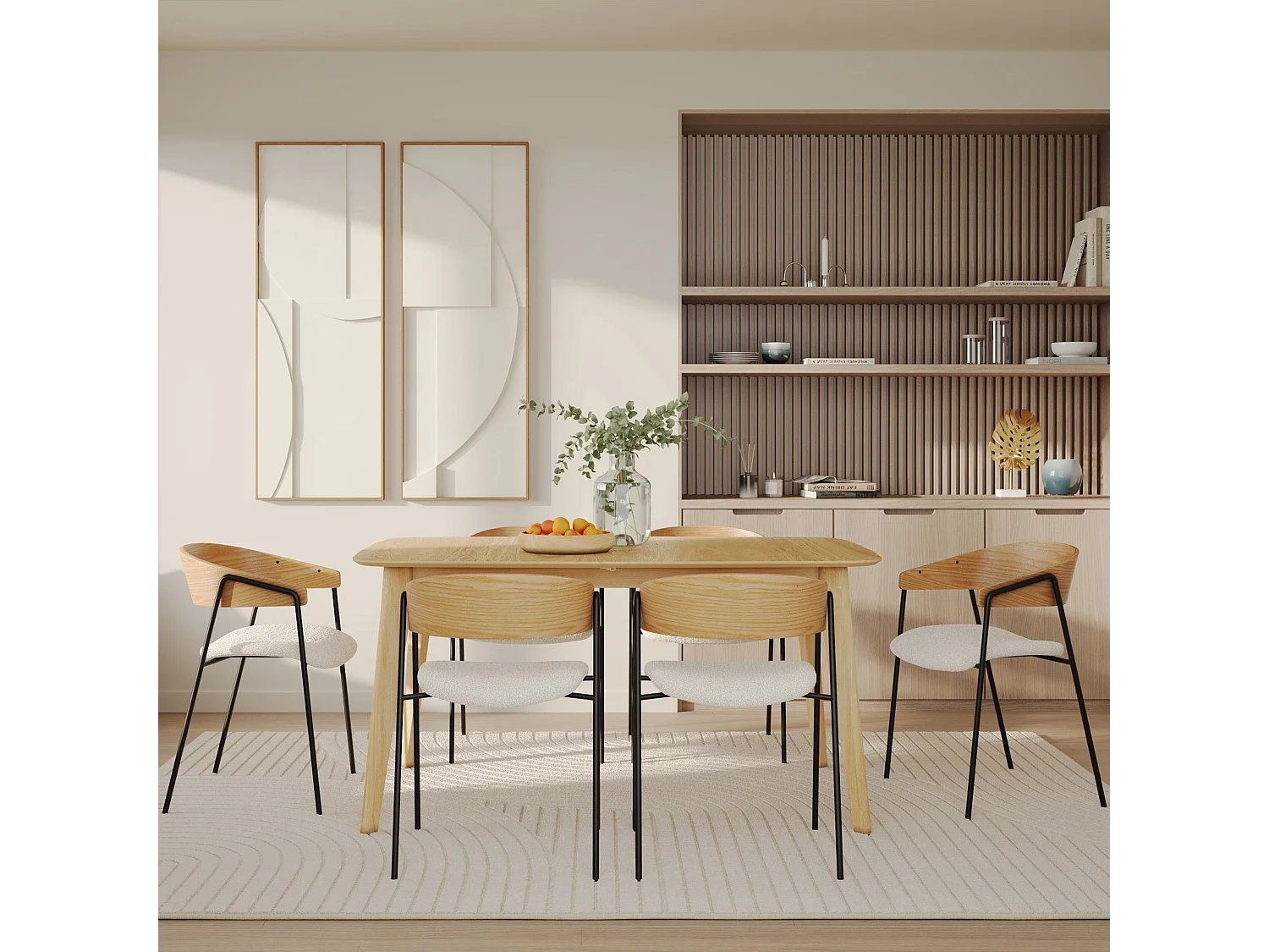 Lot de 2 chaises en tissu bouclé blanc et bois de chêne - Esmée