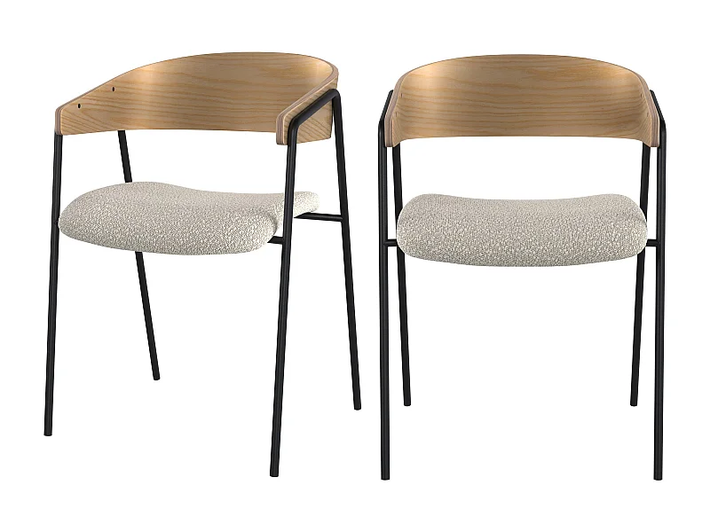 Set di 2 sedie in tessuto bouclé bianco e rovere - Esmée