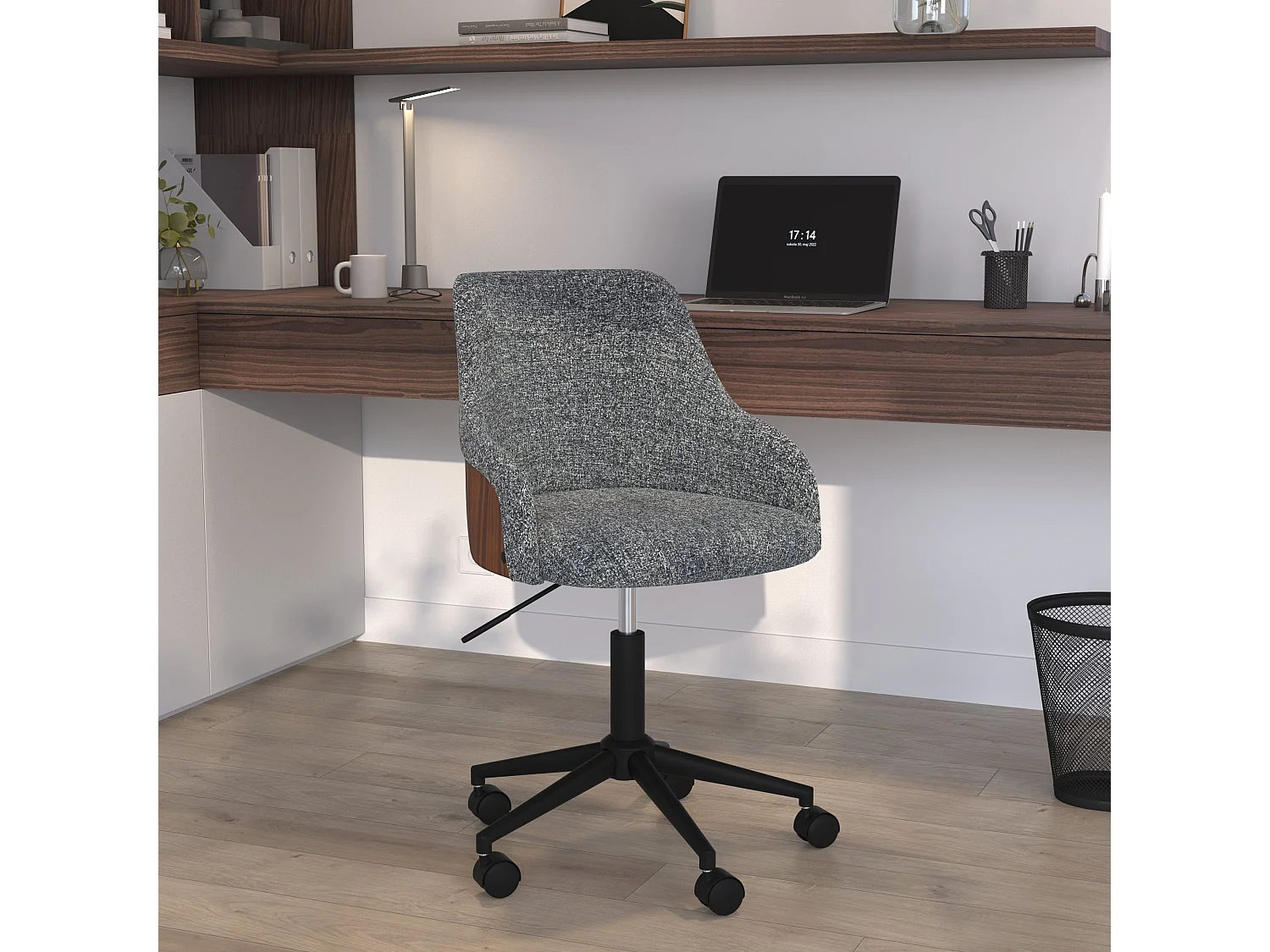 Silla de oficina giratoria y ajustable en tela gris - Ninon