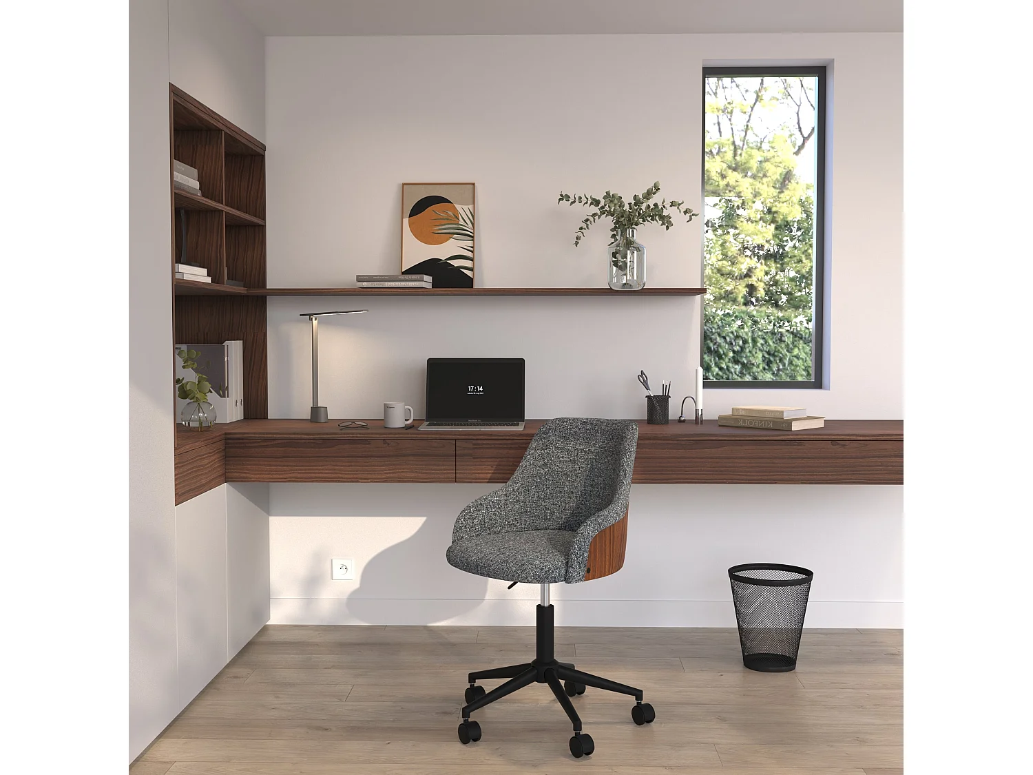Chaise de bureau pivotante et réglable en tissu gris - Ninon