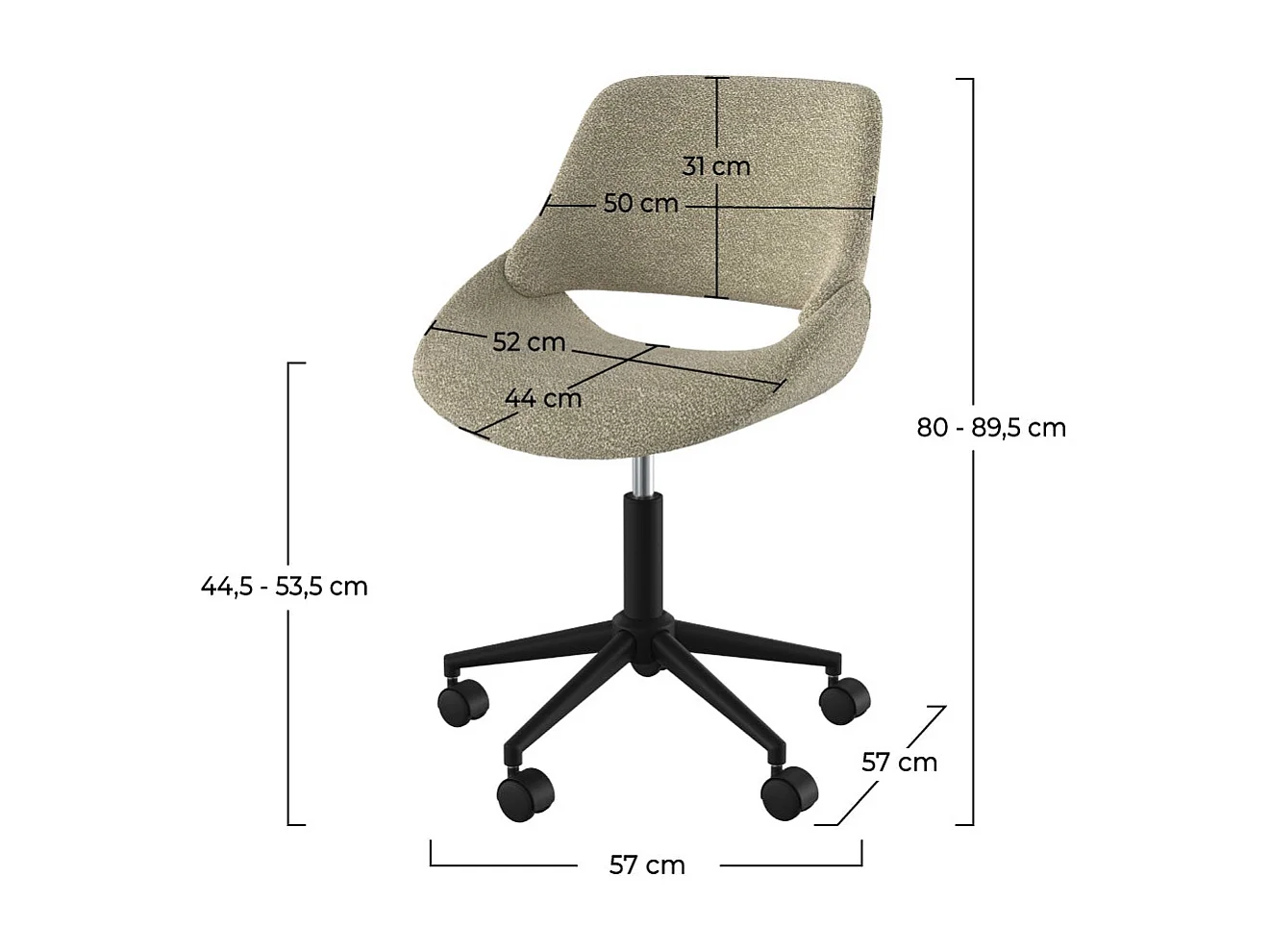Chaise de bureau pivotante et réglable en tissu bouclé beige - Dune