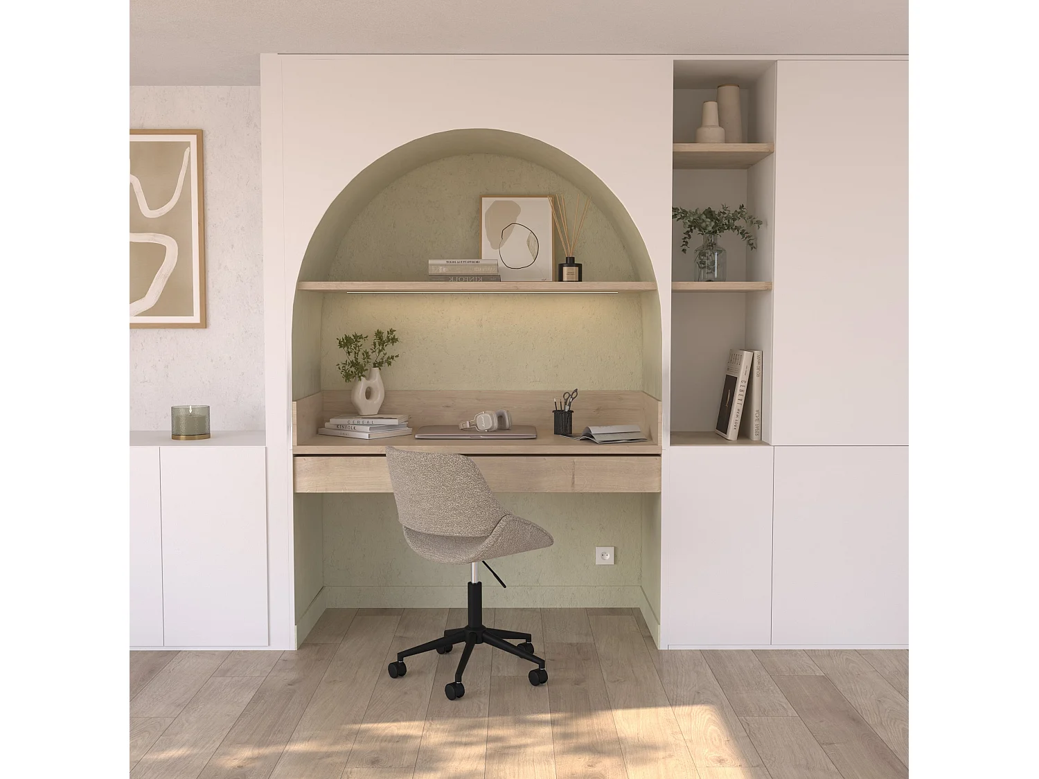 Chaise de bureau pivotante et réglable en tissu bouclé beige - Dune