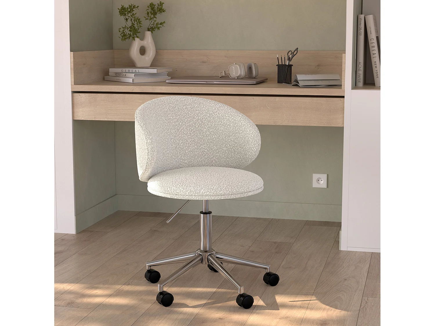 Silla de oficina giratoria y ajustable en tela de bucle blanco - Aurore
