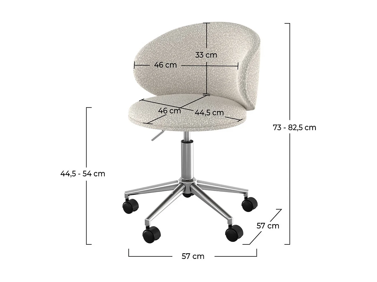 Silla de oficina giratoria y ajustable en tela de bucle blanco - Aurore