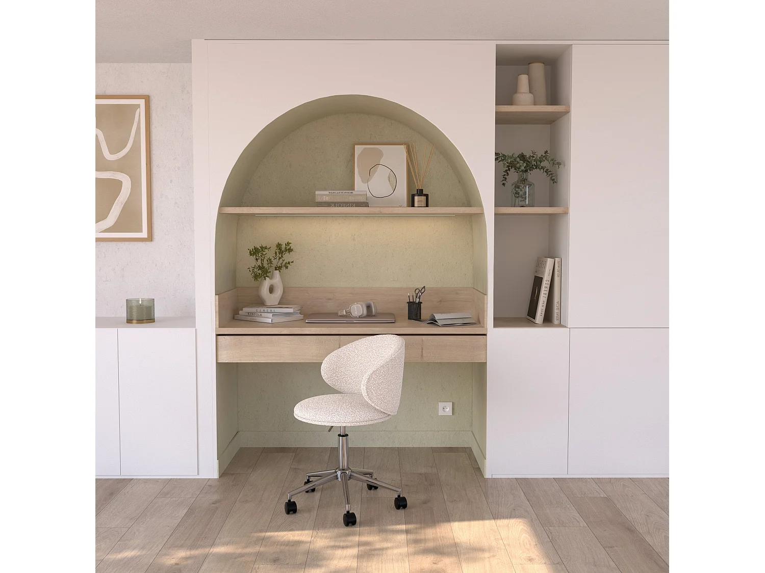 Silla de oficina giratoria y ajustable en tela de bucle blanco - Aurore