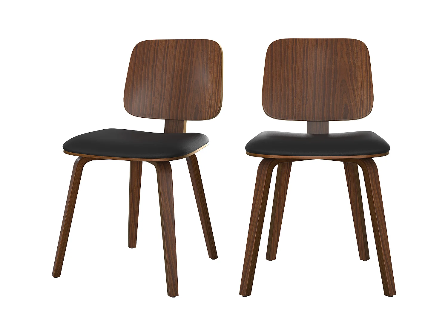 Lot de 2 chaises en bois plaqué noyer et PU noir - Flow