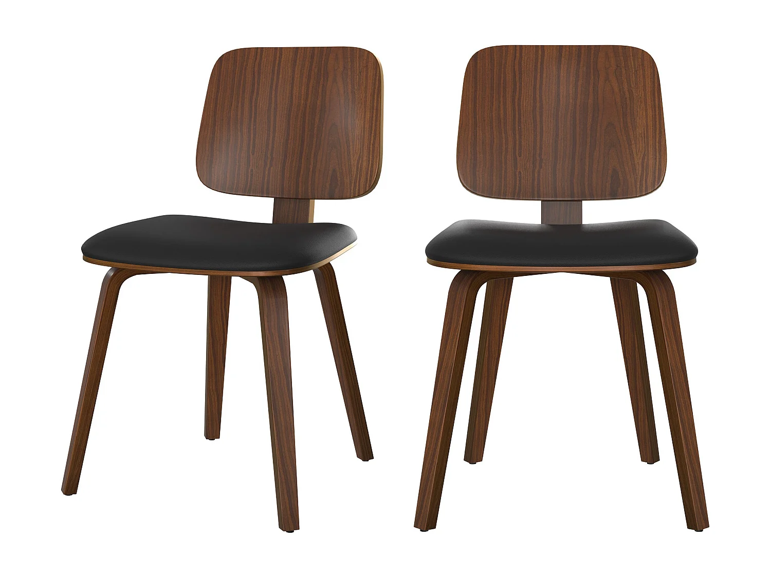 Lot de 2 chaises en bois plaqué noyer et PU noir - Flow