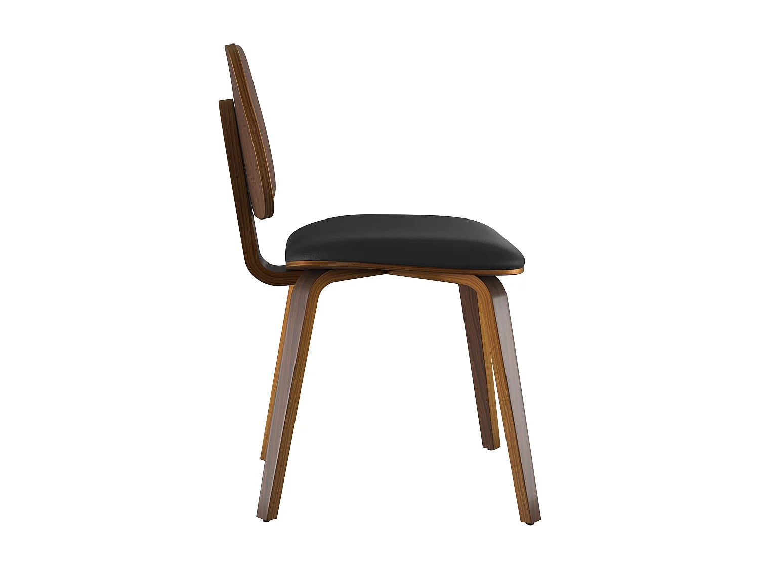 Lot de 2 chaises en bois plaqué noyer et PU noir - Flow