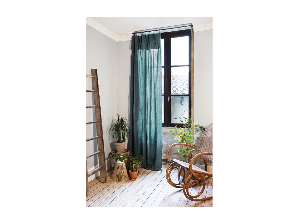 Rideau ajustable 140 x 300 cm double gaze de coton bleu canard - PEPA