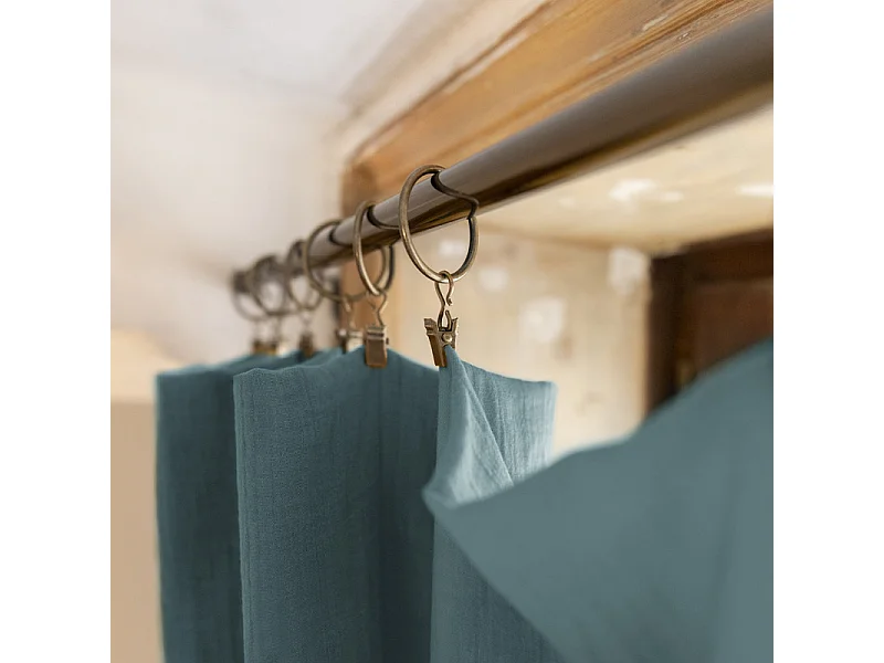 Rideau ajustable 140 x 300 cm double gaze de coton bleu canard - PEPA