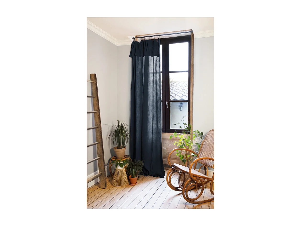 Rideau ajustable 140 x 300 cm en double gaze de coton bleu nuit - PEPA