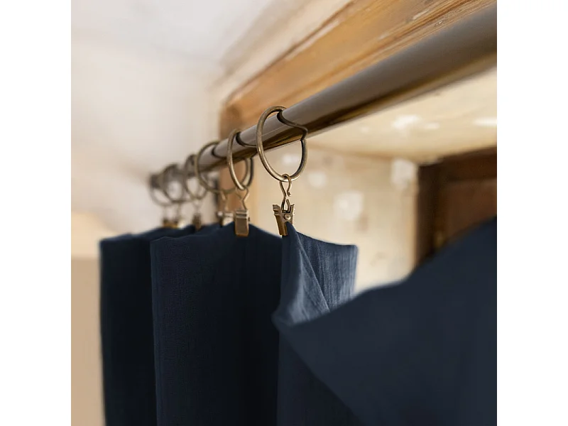 Rideau ajustable 140 x 300 cm en double gaze de coton bleu nuit - PEPA