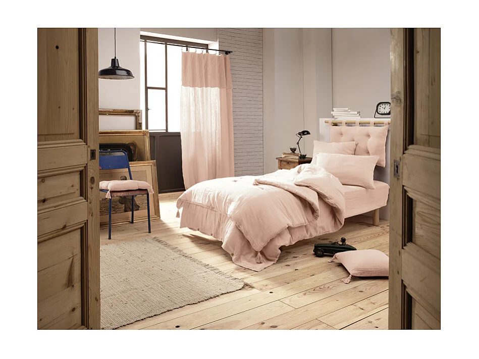 Rideau ajustable 140 x 300 cm en double gaze de coton rose - PEPA