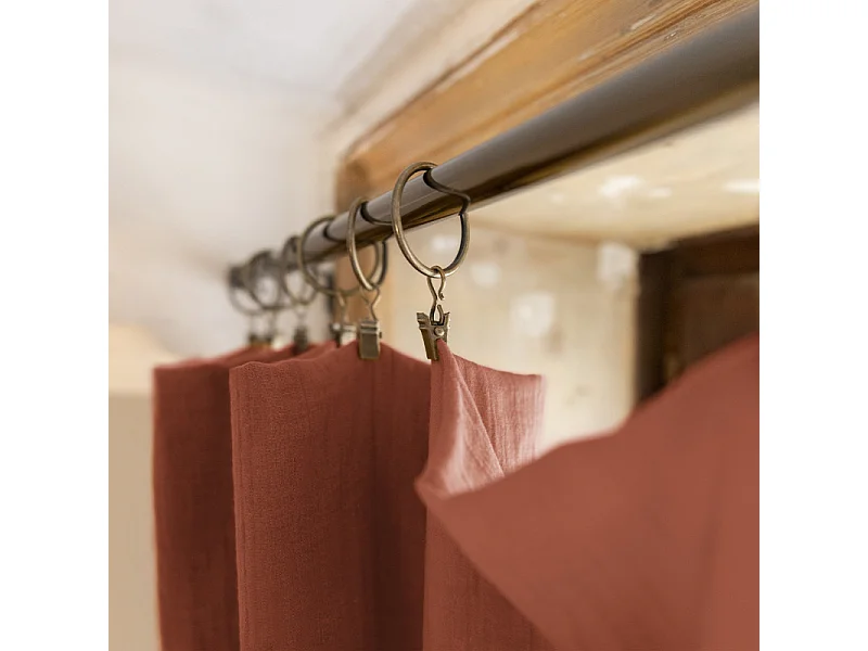 Rideau ajustable 140 x 300 cm double gaze de coton terracotta - PEPA