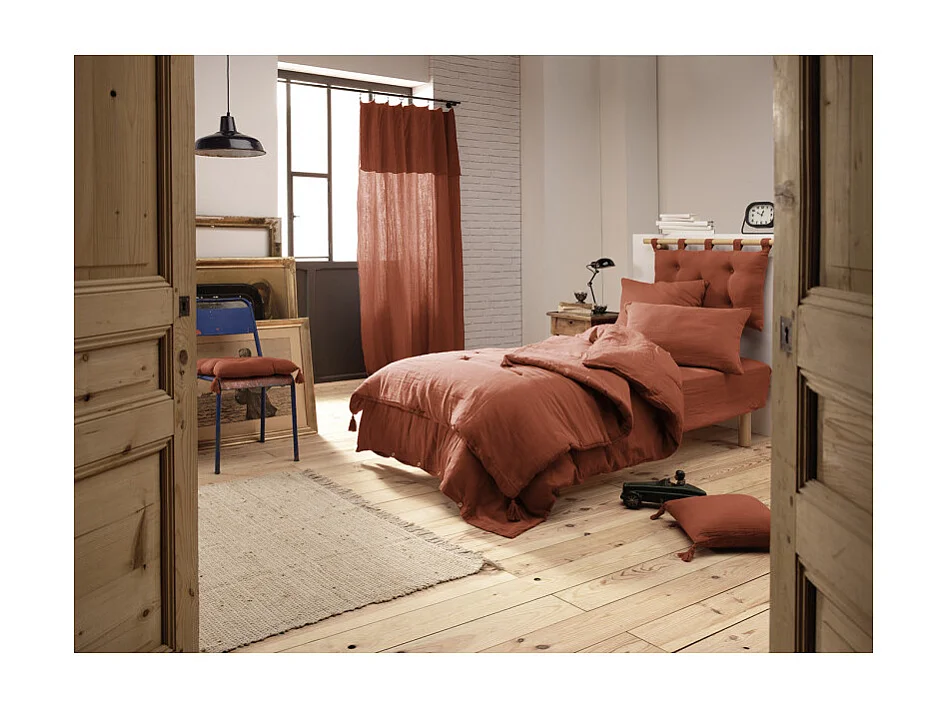 Rideau ajustable 140 x 300 cm double gaze de coton terracotta - PEPA