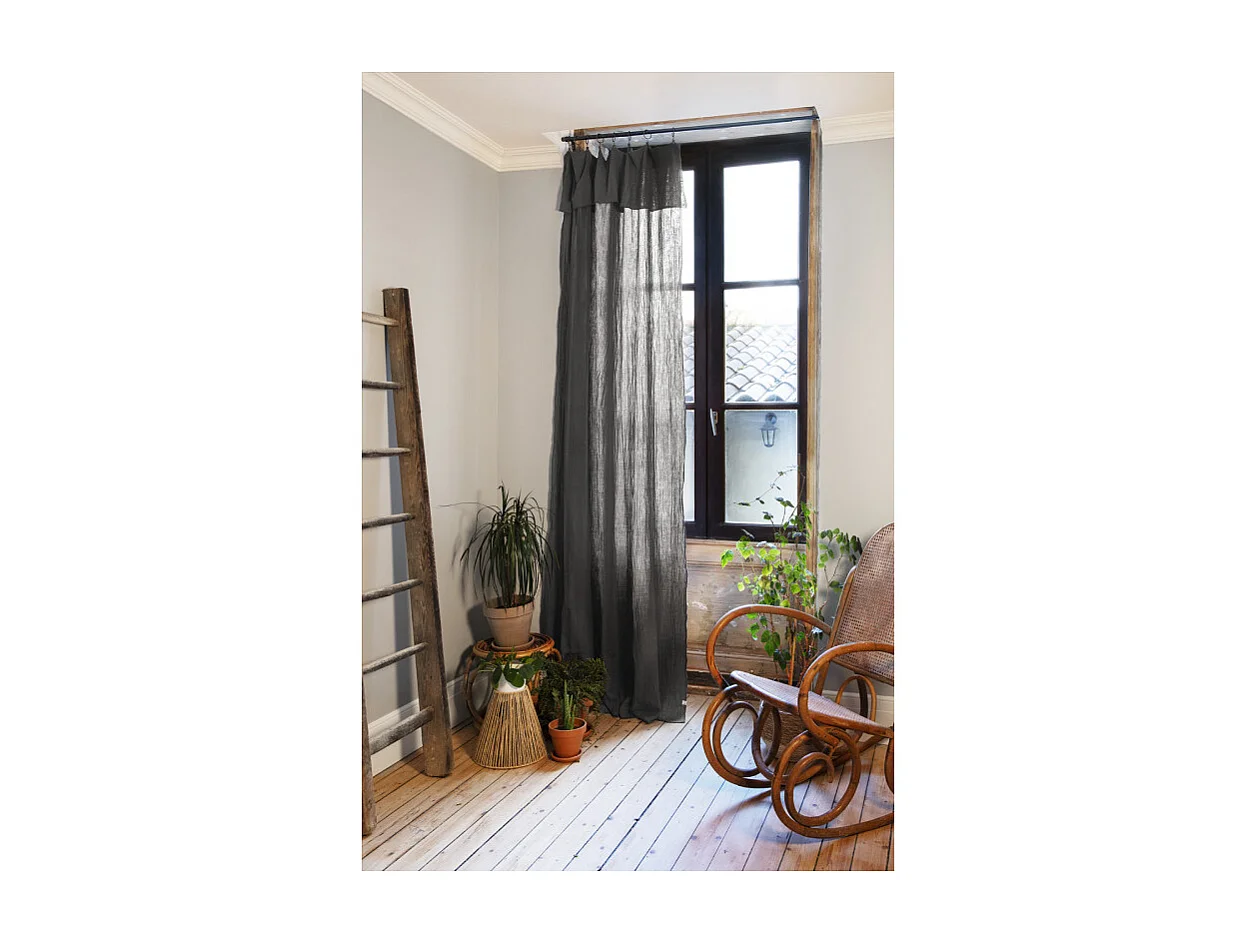 Rideau ajustable 140 x 300 cm en double gaze de coton gris - PEPA