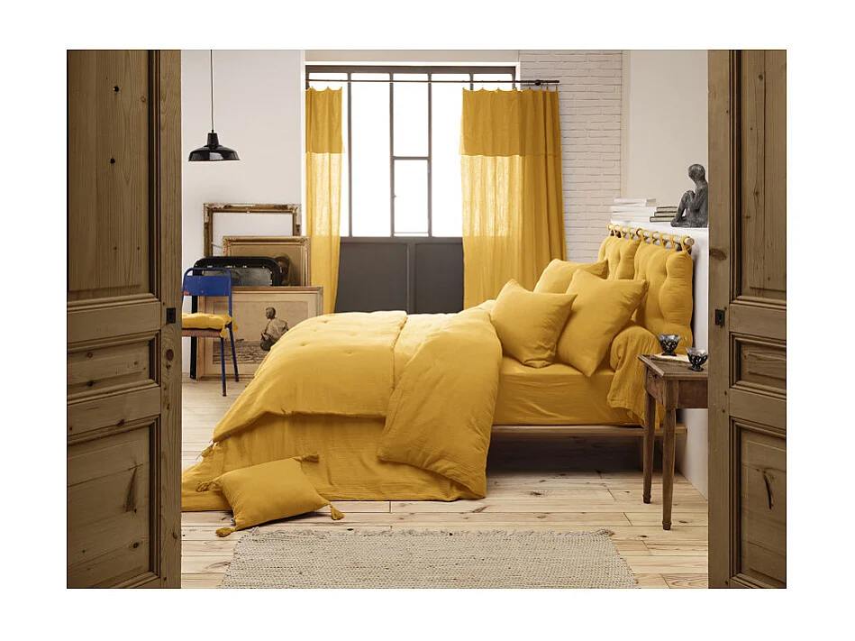 Rideau ajustable 140 x 300 cm en double gaze de coton jaune - PEPA
