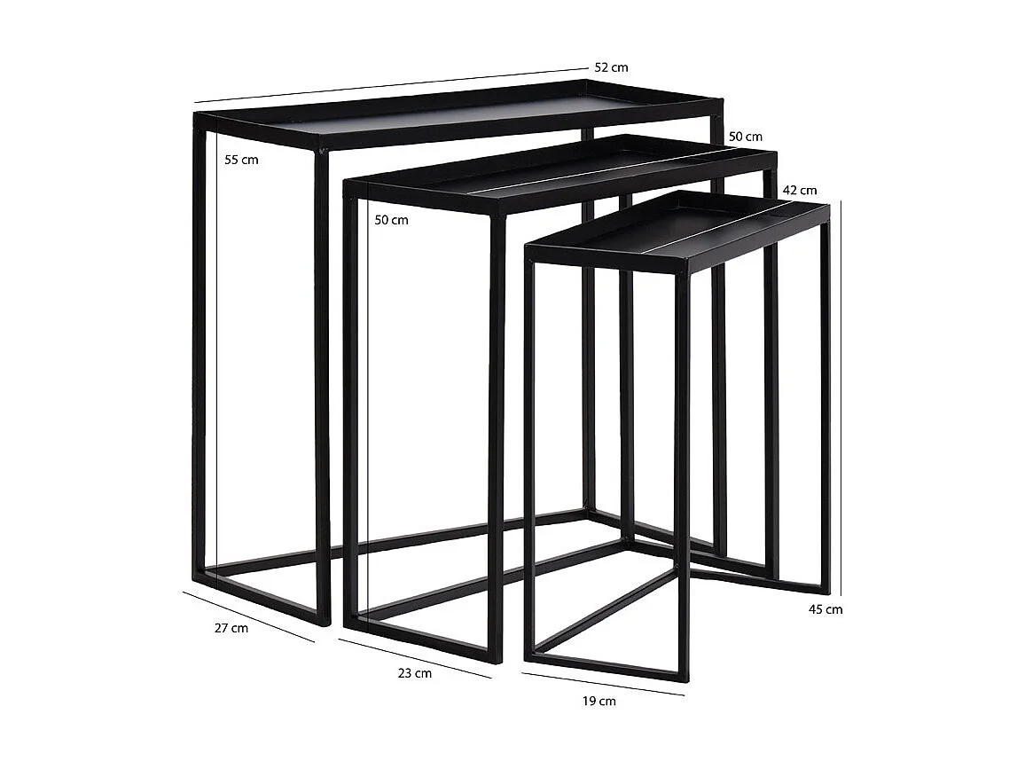 Set 3 tables d'appoint / Consoles gigognes en métal noir - JOEY 3478