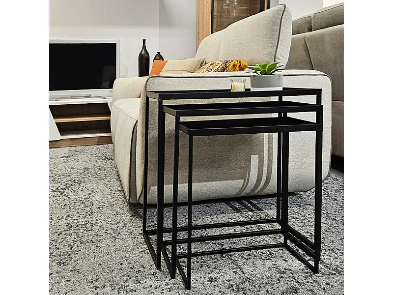 Set 3 tables d'appoint / Consoles gigognes en métal noir - JOEY 3478