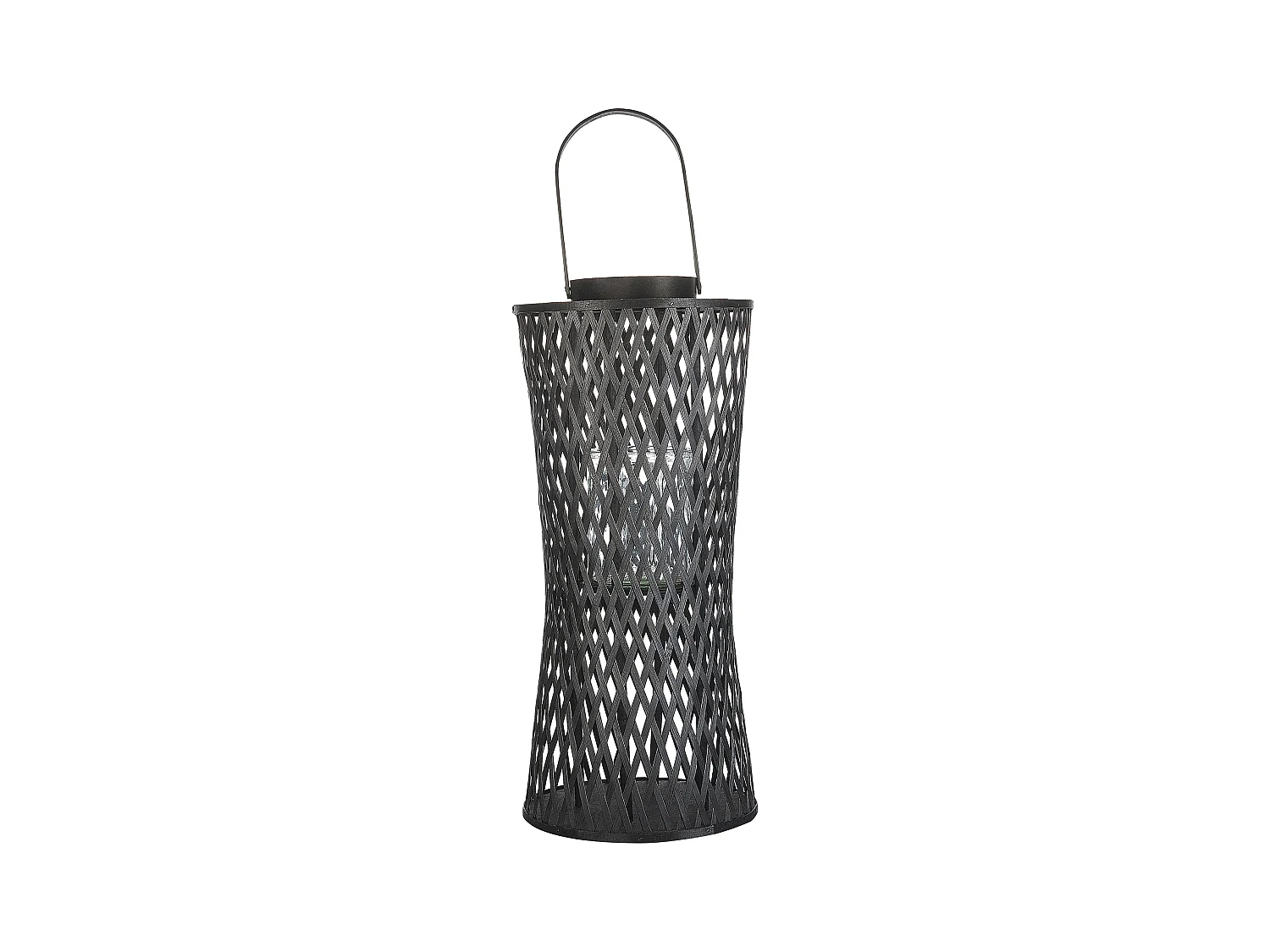 Dekorative Laterne Bambusholz schwarz mit Glaseinsatz 58 cm Boho-Stil Mactan