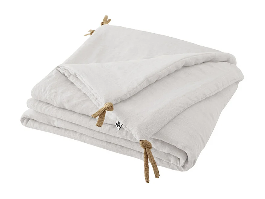 Édredon 150 x 150 cm lin lavé blanc avec 4 nouettes en jute - LUISA