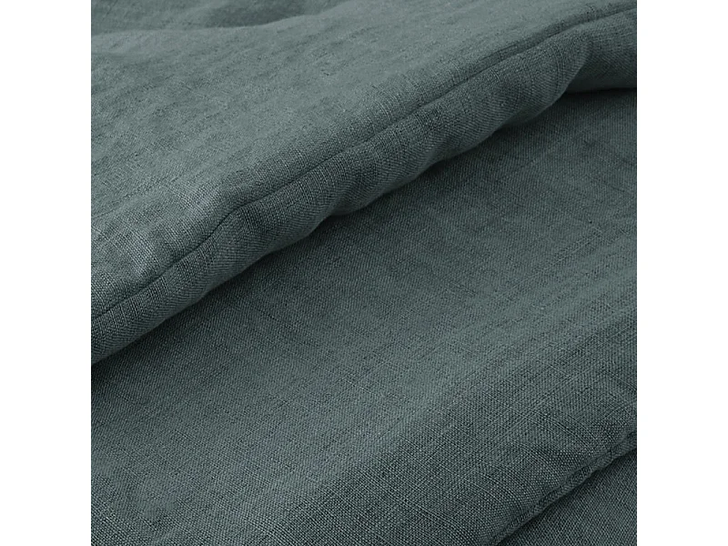 Édredon 150 x 150 cm lin lavé bleu avec 4 nouettes en jute - LUISA