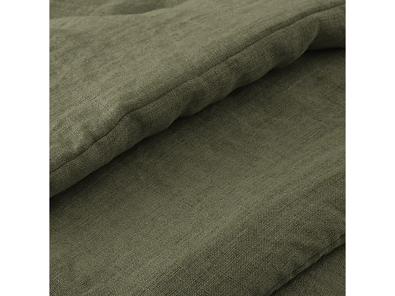 Édredon 150 x 150 cm lin lavé vert avec 4 nouettes en jute - LUISA