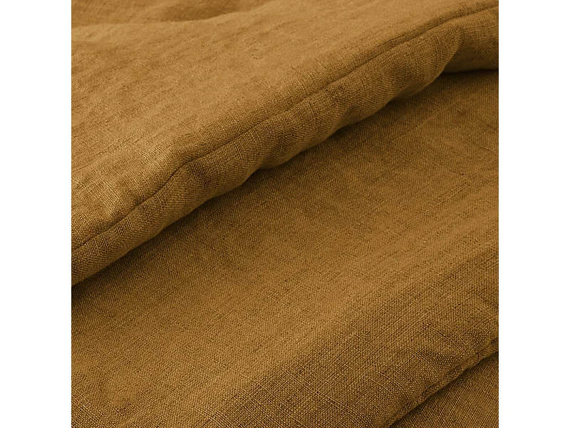 Édredon 90 x 200 cm lin lavé caramel avec 4 nouettes en jute - LUISA