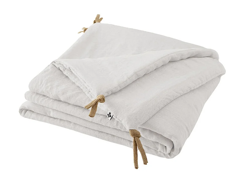 Édredon 90 x 200 cm lin lavé blanc avec 4 nouettes en jute - LUISA