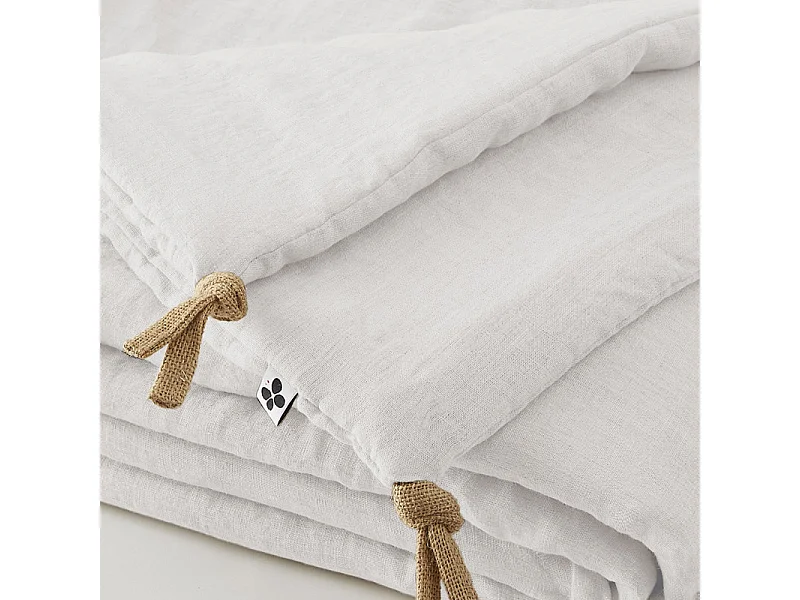 Édredon 90 x 200 cm lin lavé blanc avec 4 nouettes en jute - LUISA