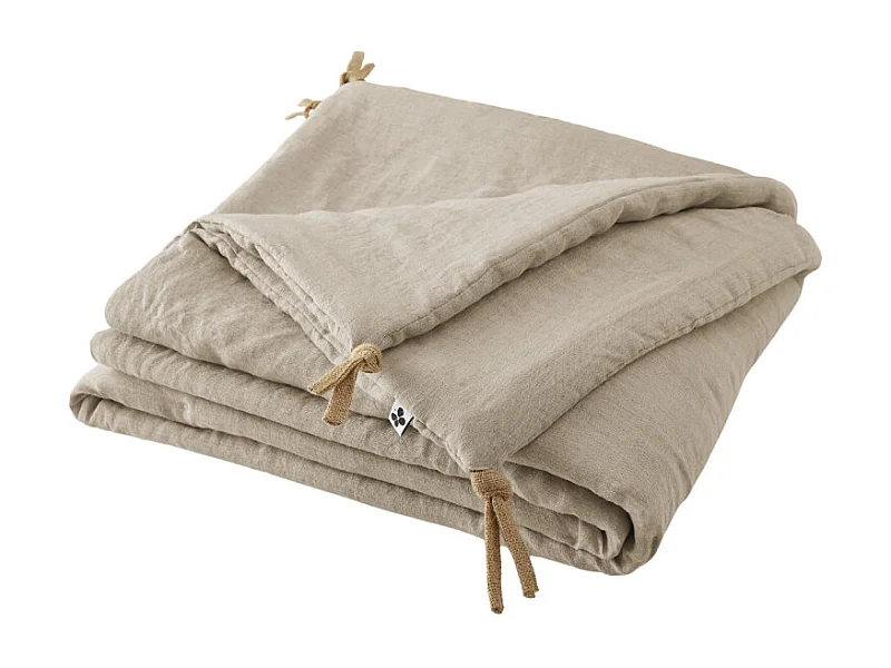 Édredon 150 x 150 cm lin lavé sable avec 4 nouettes en jute - LUISA